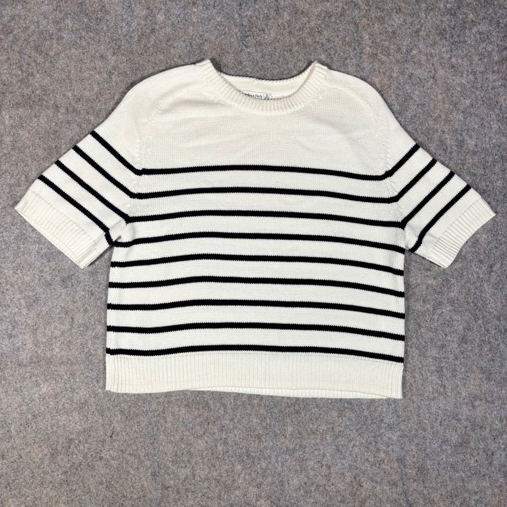 Abercrombie & Fitch Sweater Womens Small White Black Striped Short Sleeve Knit
